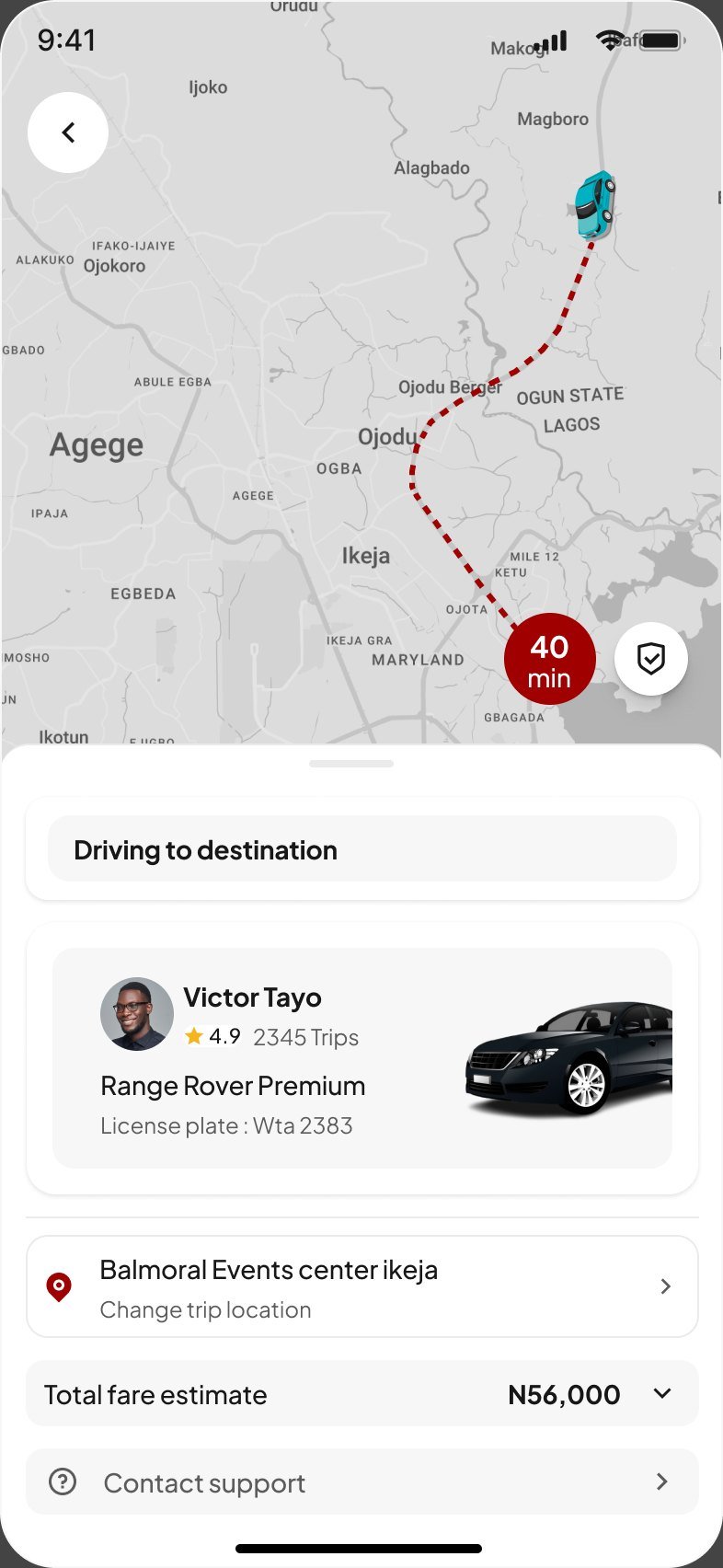 Driving to destination with 40 minutes remaining on the map